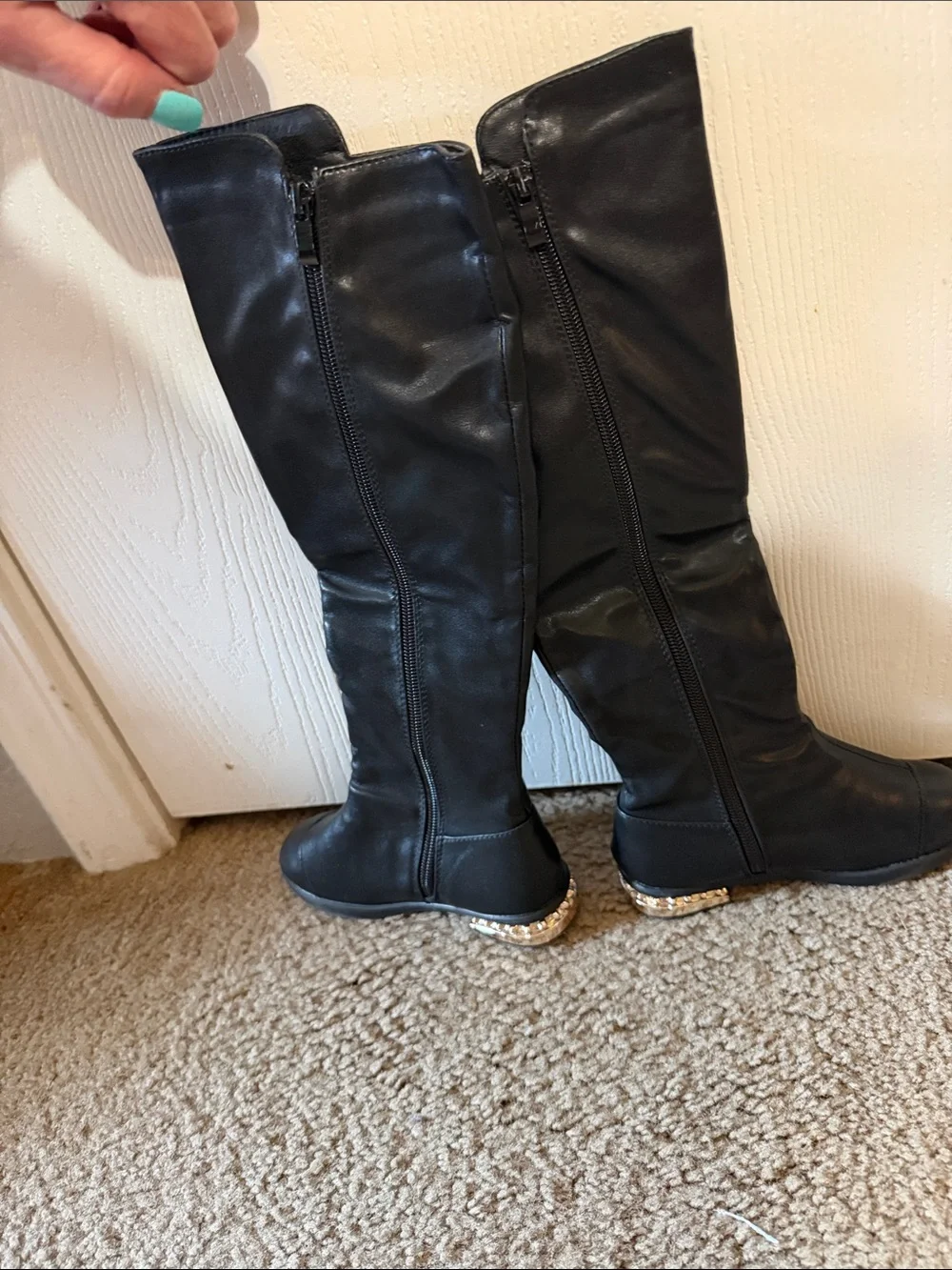 Black Knee-High Women's Boots with Side Stud Detail